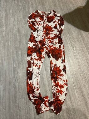 Button-Front Floral Jumpsuit in Red & White